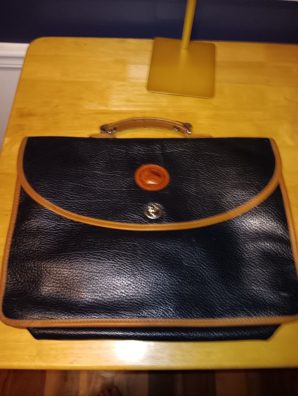 Dooney & Bourke Vintage Black Leather Briefcase with Brown Trim